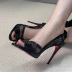Damen Sexy Peeptoe High Heels mit filigranem Spitzen-Design R&B