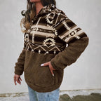 Damen Fleece-Pullover mit modernem Aztekenmuster und Stehkragen R&B
