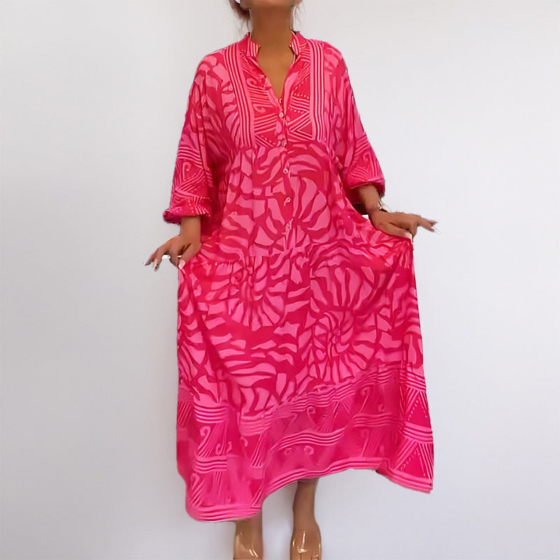 Damen Tunika-Kleid mit Einzigartigem Grafikdruck und Weiten Ärmeln R&B