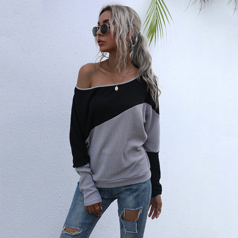 Damen modischer Pullover im lässigen Oversized-Stil mit raffiniertem Farbblockdesign R&B