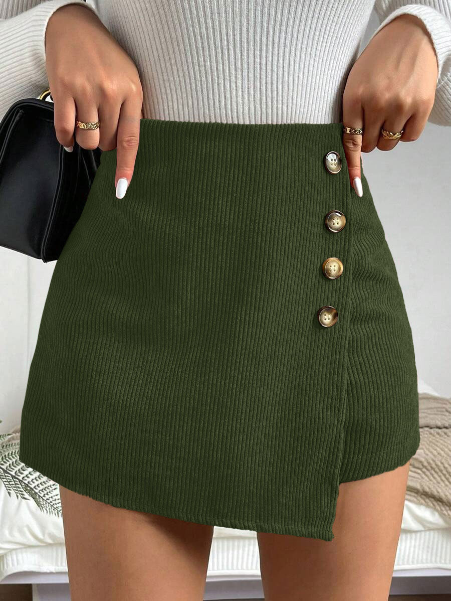 Damen Figure-hugging Minirock mit Knopfdetails und Rippstruktur R&B