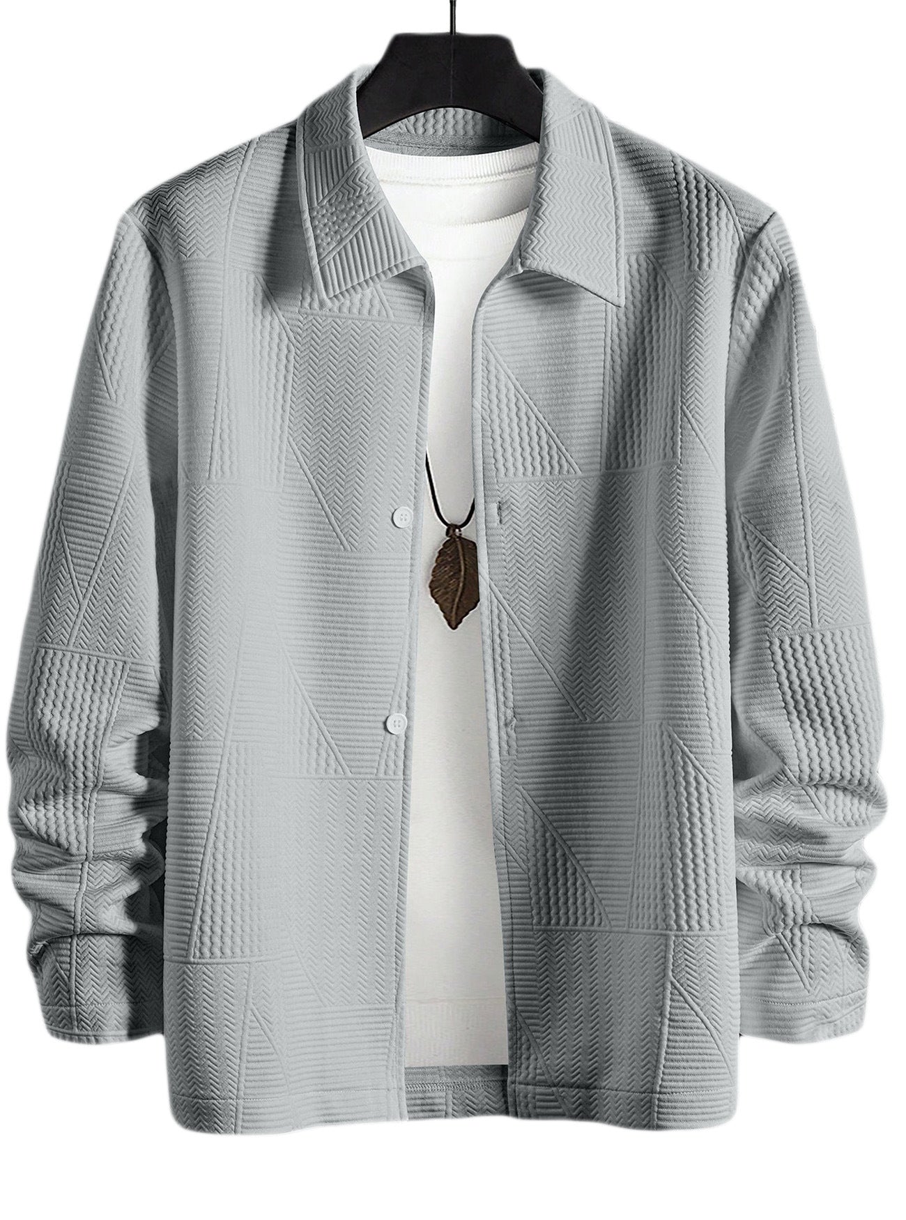 Herren nan strukturierte Shirtjacke im Patchwork-Relief mit Hemdkragen R&B