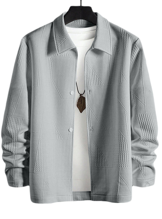 Herren nan strukturierte Shirtjacke im Patchwork-Relief mit Hemdkragen R&B