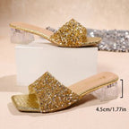 Damen Glamouröse Glitzersandalen mit transparentem Blockabsatz R&B