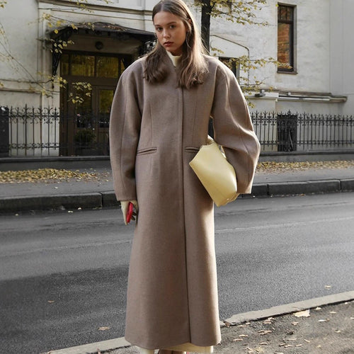 Damen Oversized Wollmantel mit dezenten Rüschen R&B