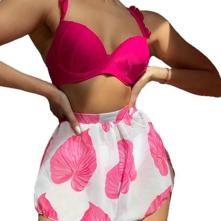 Damen Bikini-Set mit Rüschendetails und fließendem Rock R&B