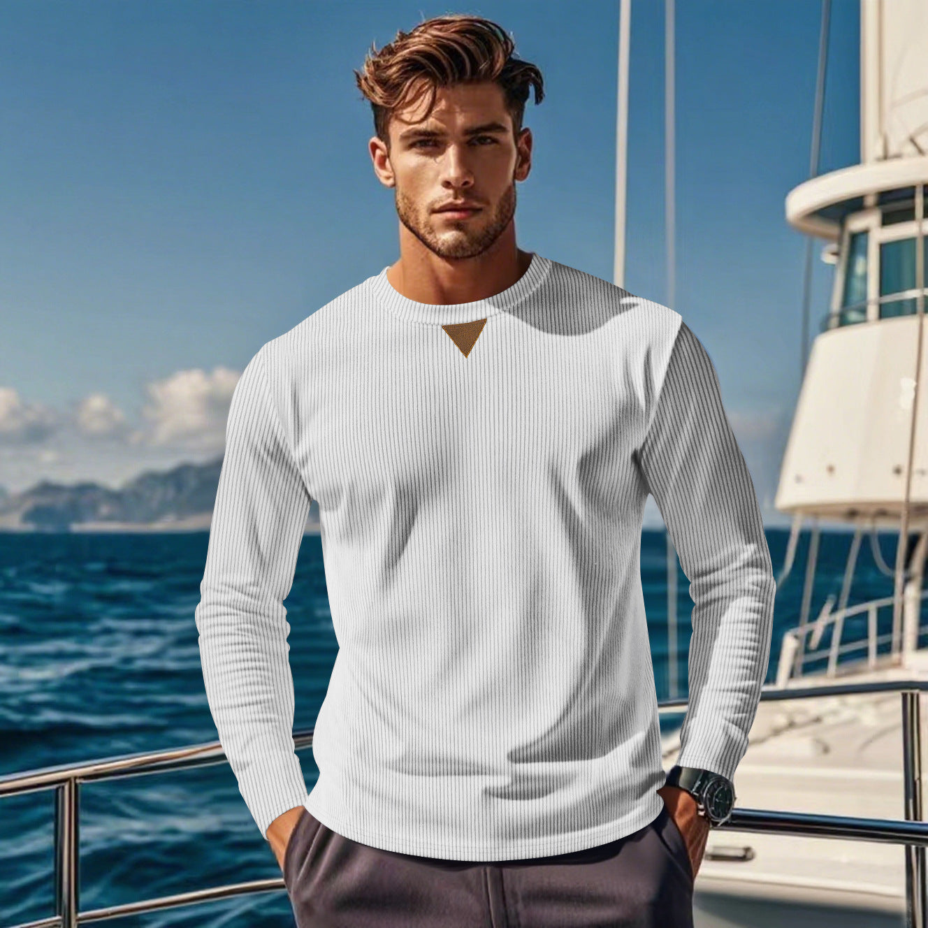 Herren Langarmshirt mit strukturiertem Rippdesign R&B