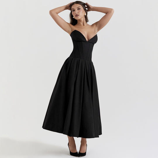 Damen Hochwertiges Abendkleid mit tailliertem Oberteil und voluminösem Rock R&B