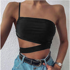 Damen asymmetrisches Crop-Top mit elegantem Wickeldesign R&B
