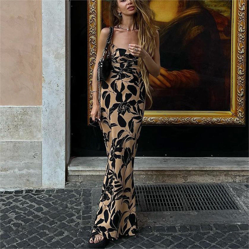 Damen Maxikleid mit floralem Muster und schmalen Spaghettiträgern R&B