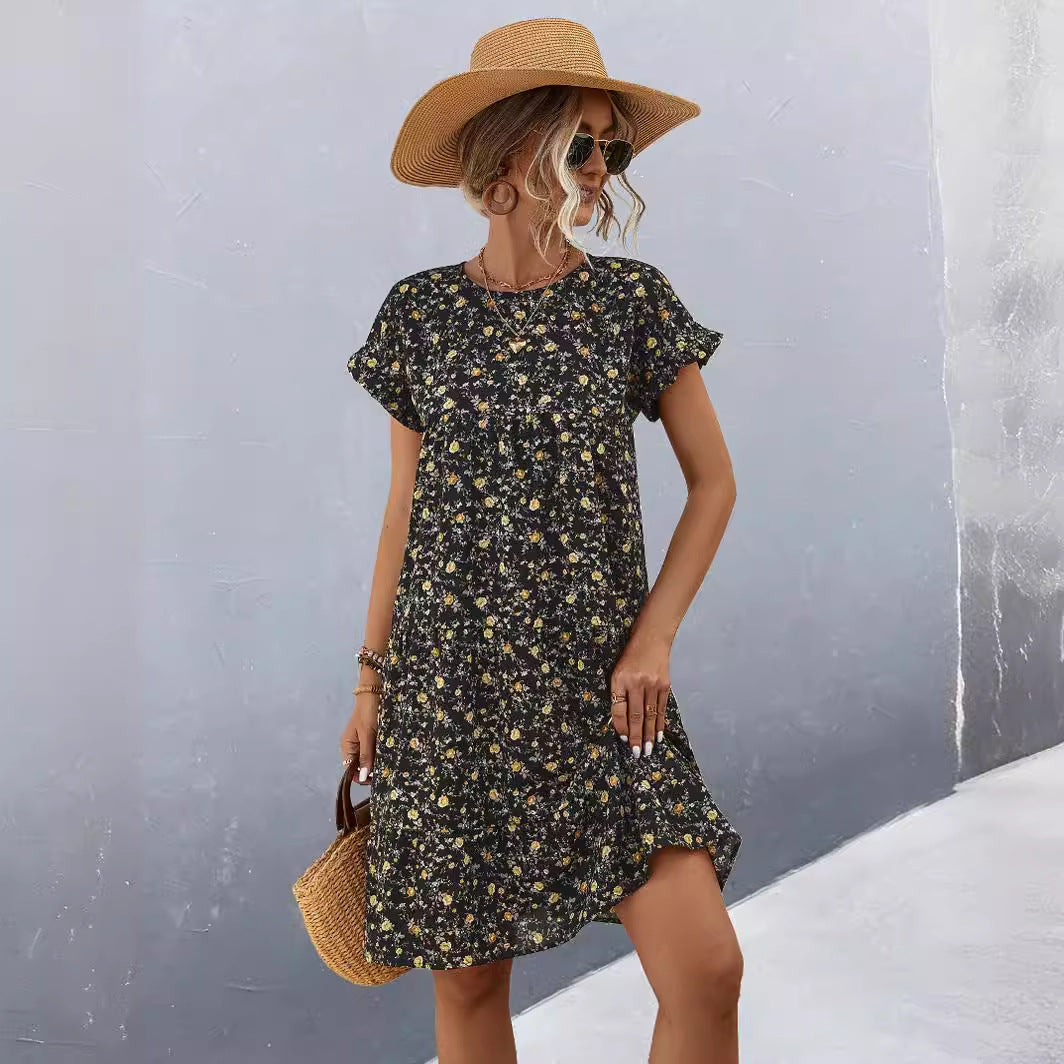 Damen Freizeitkleid mit voluminösem Rock und floralem Design R&B