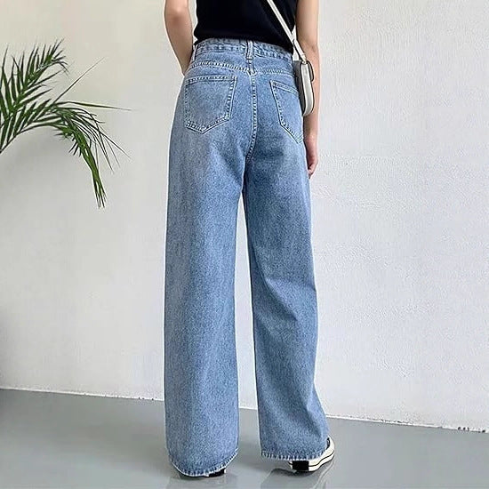 Damen Weite High-Waist Jeans mit praktischen Taschen