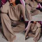 Damen Loungewear-Set mit tiefem V-Ausschnitt und breiten Hosenbeinen R&B