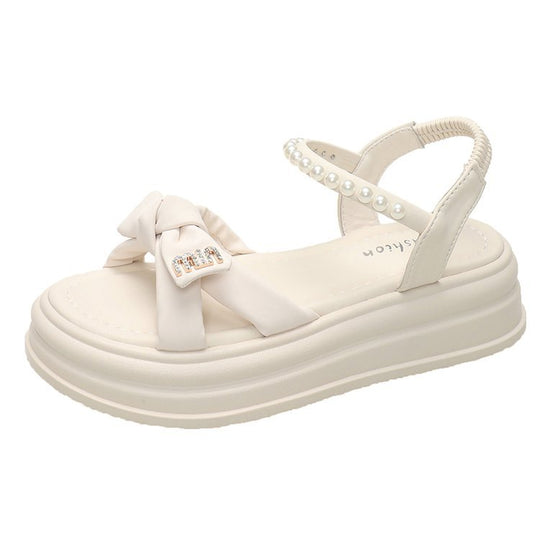 Damen modische Plateausandalen mit Schleifen-Detail und Perlenakzent R&B
