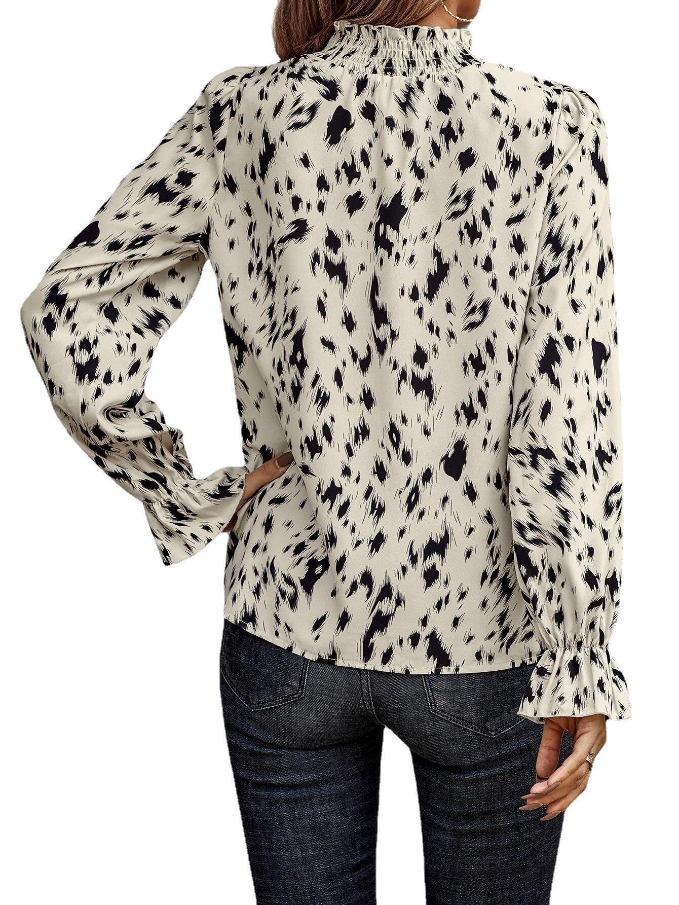 Damen Modische Bluse mit Rüschensaum und Animal-Print R&B