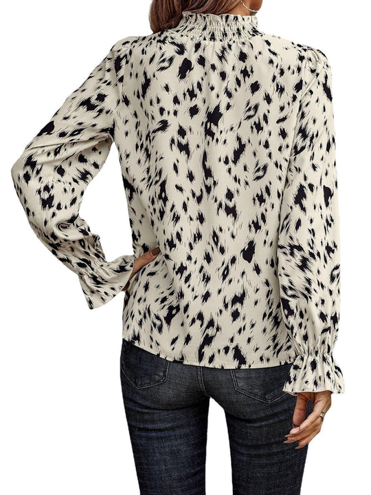 Damen Modische Bluse mit Rüschensaum und Animal-Print R&B