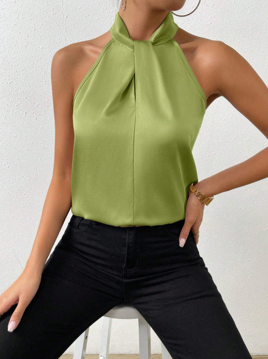 R&B | Damen Knoten Hals Stil Top Seide