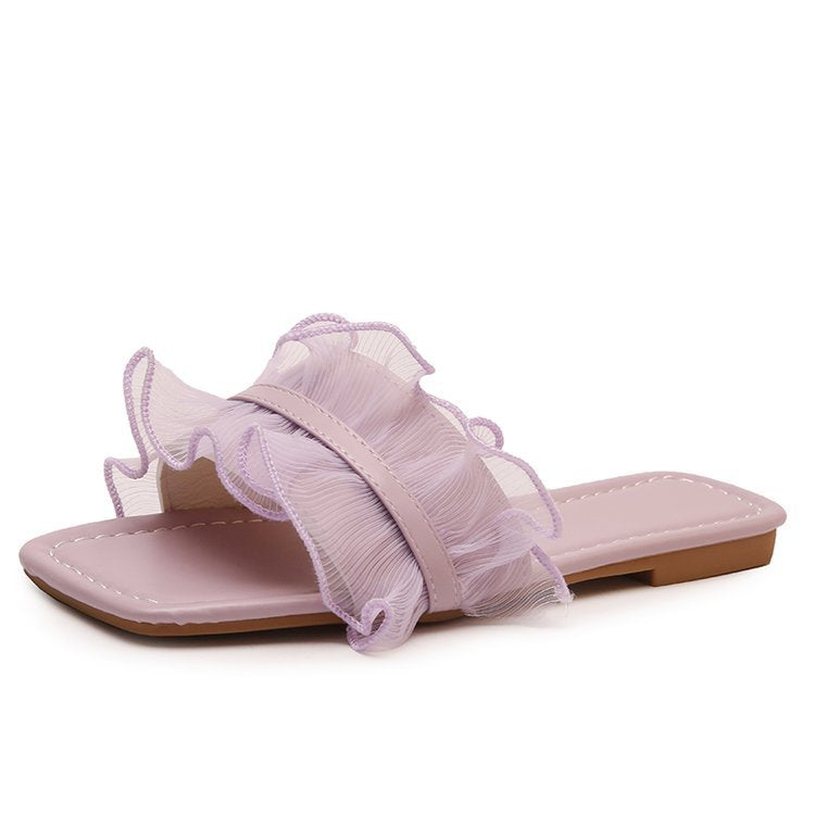 Damen elegante und komfortable Pantoletten mit Rüschen R&B