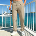 Herren nan Ferien-Loungehose aus atmungsaktivem Leinen‑Baumwollmix mit elastischem Bund und geradem Bein R&B