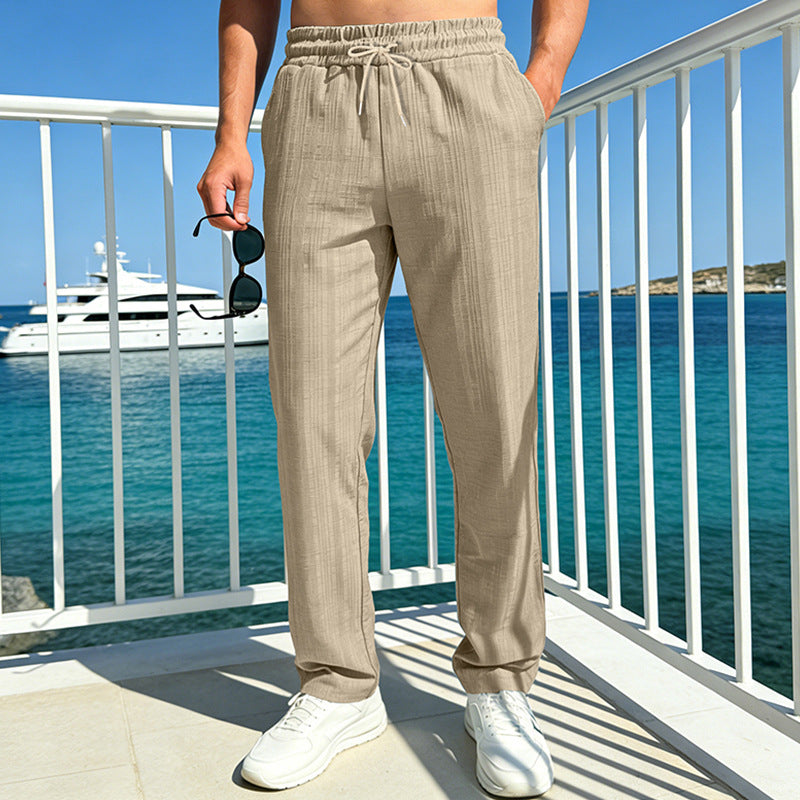 Herren nan Ferien-Loungehose aus atmungsaktivem Leinen‑Baumwollmix mit elastischem Bund und geradem Bein R&B