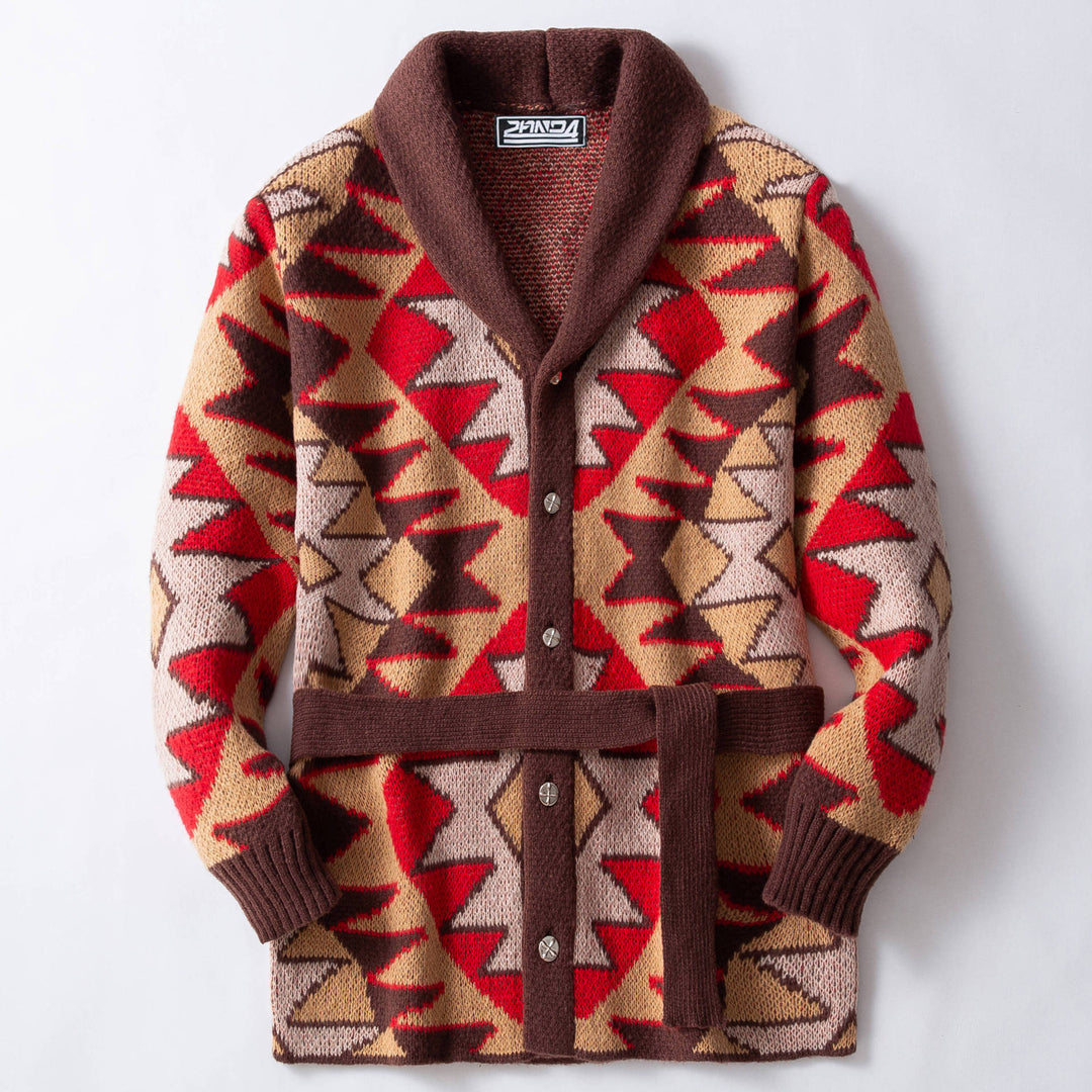 Damen Strickjacke mit geometrischem Muster und breitem Kragen R&B