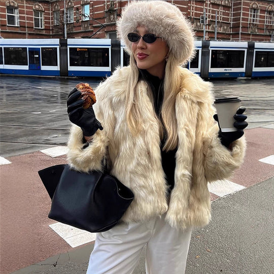 Damen Kunstfelljacke mit luxuriösem Kragen und elegantem Schnitt R&B