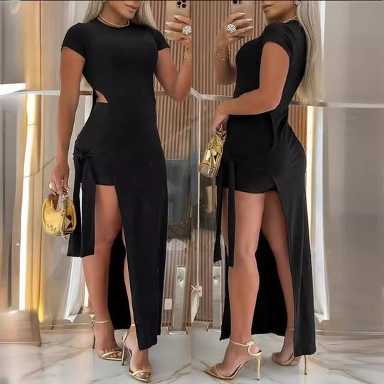 Damen Maxikleid mit seitlichem Schlitz und Cut-Out-Details R&B