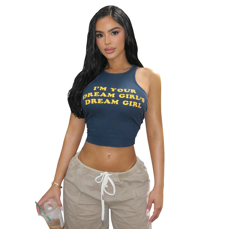 Damen Crop-Top mit kreativem Schriftzug und figurbetontem Schnitt R&B