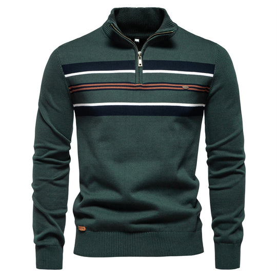 Herren Strickpullover mit halbem Reißverschluss und modischen Streifen R&B