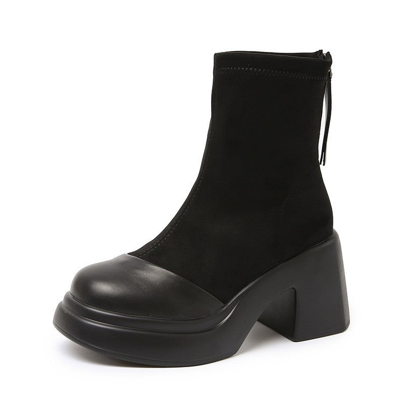 Damen Hochfront Stiefeletten mit modischem Blockabsatz und elastischem Material R&B