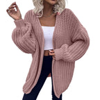 Damen lässiger Grobstrick-Cardigan mit tiefen Taschen und voluminösen Ärmeln R&B