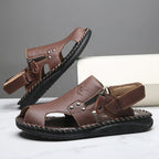 Herren Stilvolle und bequeme Leder-Sandalen mit verstellbarem Riemen R&B