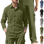 Herren nan geripptes Worker-Hemd mit Brusttaschen und entspannter Cargohose R&B