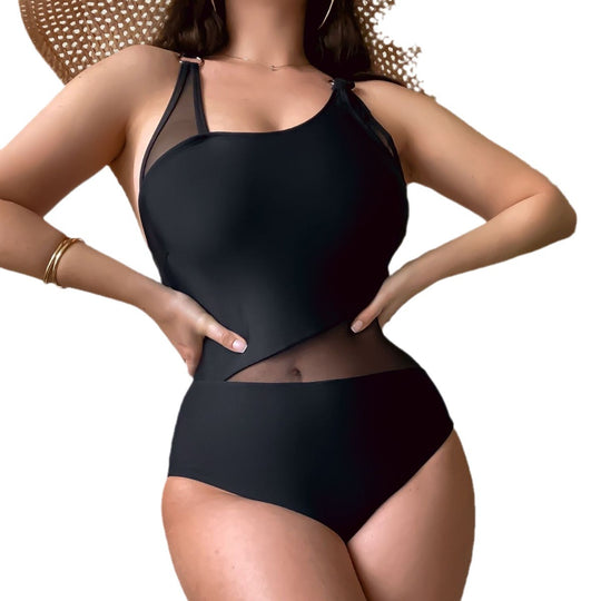 Damen Einteiliger Badeanzug mit transparenten Einsätzen und asymmetrischem Design R&B