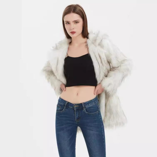 Damen Coole und lässige Kunstpelzjacke R&B