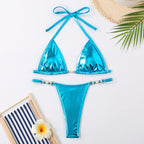 Damen Triangel-Bikini mit schimmerndem Obermaterial und eleganten Schmuckdetails R&B