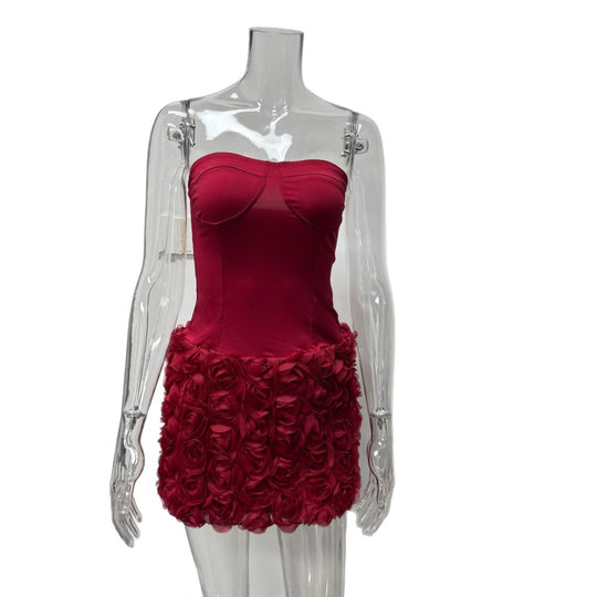 Damen Sexy Minikleid mit Blumenapplikationen und herzförmigem Ausschnitt R&B