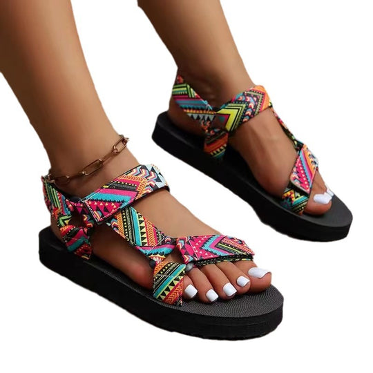 Damen komfortable und modische Sandalen mit buntem Ethno-Design R&B