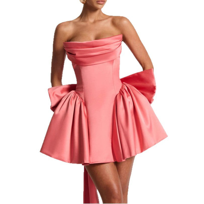 Damen Bandeau Cocktailkleid mit fließendem Rock und schwingendem Saum R&B