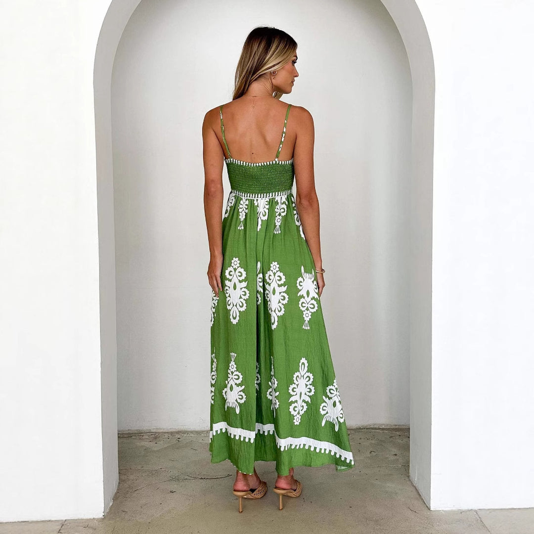 Damen Maxikleid mit floralem Muster und schwingendem Rock R&B