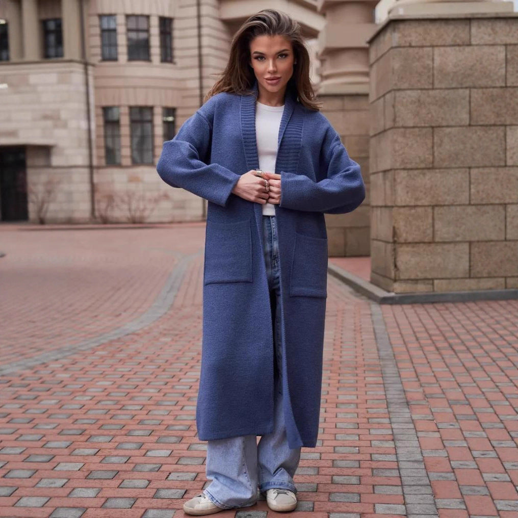 Damen Strickmantel mit tiefem V-Ausschnitt und großen Taschen R&B