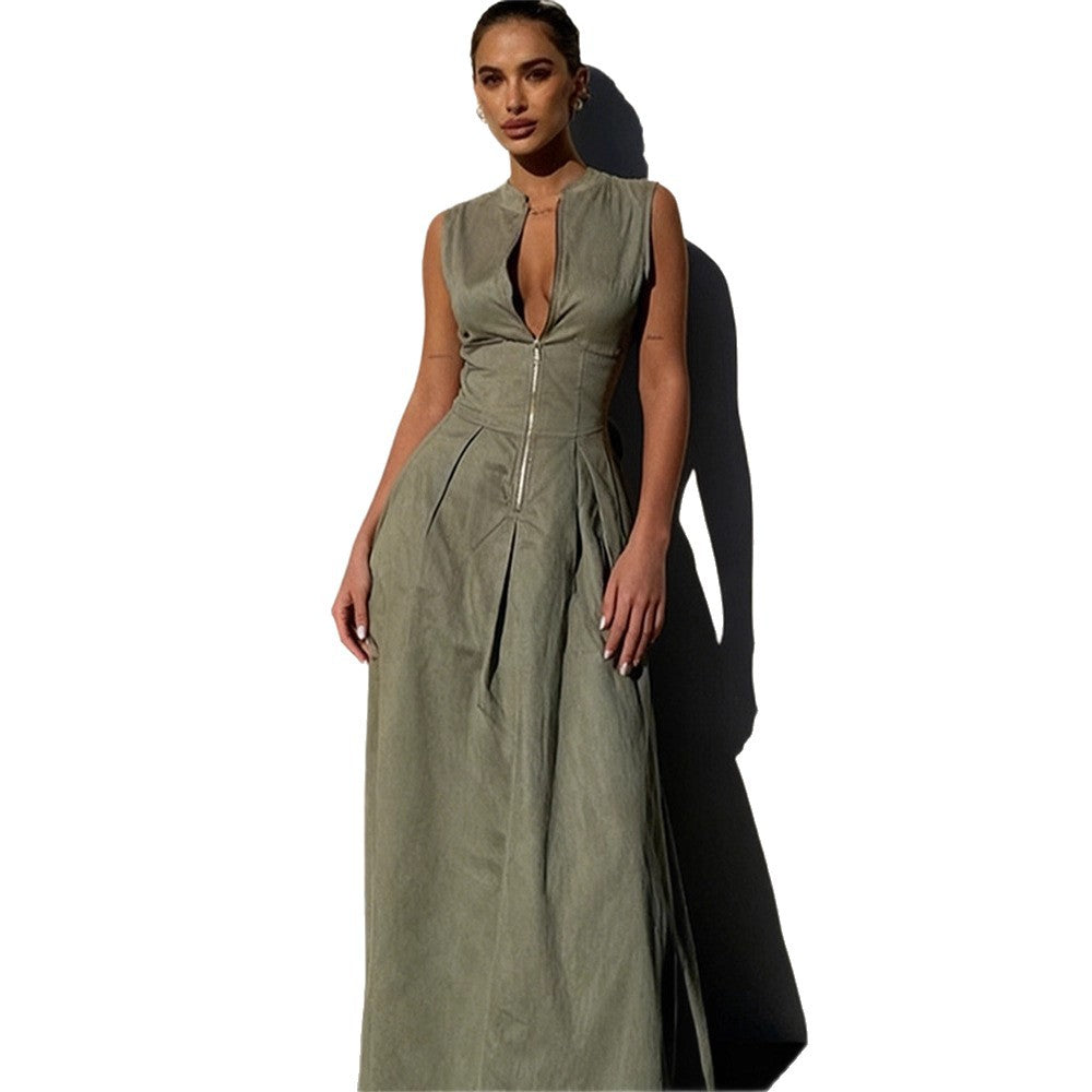 Damen elegantes Sommerkleid mit hochwertigem Reißverschluss und schwingendem Saum R&B