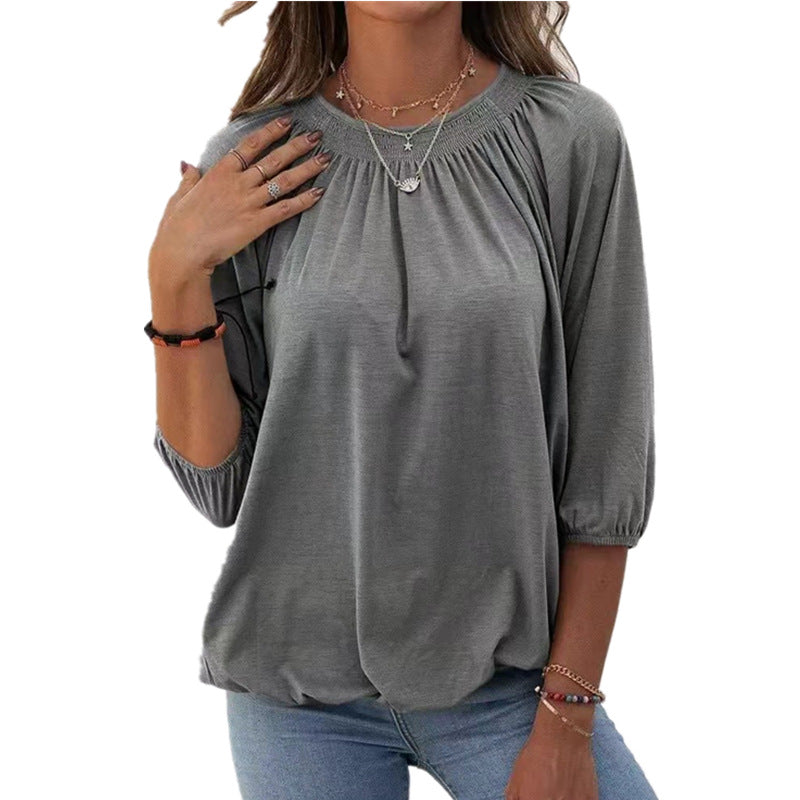 Damen lässiges Oversized-Shirt mit Rüschen und Viskose-Material R&B