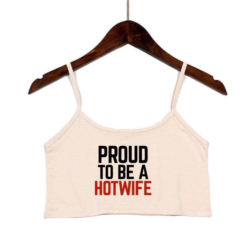 Damen Crop-Top mit modernen Schriftzügen und verstellbaren Trägern R&B