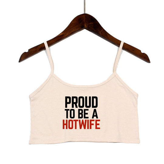 Damen Crop-Top mit modernen Schriftzügen und verstellbaren Trägern R&B