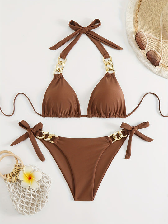 Damen Triangel-Bikini mit modischen Kettenakzenten R&B