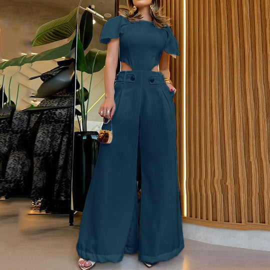 Damen Eleganter Jumpsuit mit weitem Bein und schickem Cut-Out-Design R&B