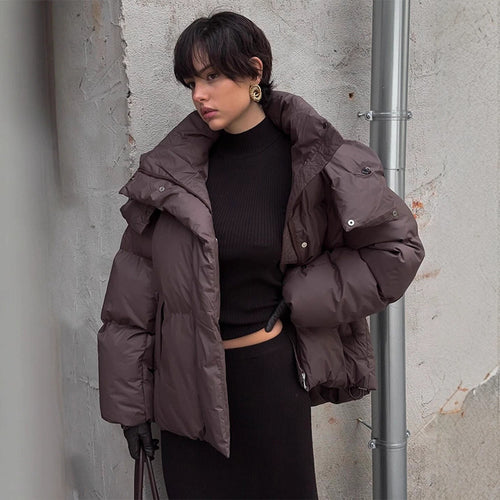 Damen Oversized Daunenjacke mit modischem Stehkragen R&B