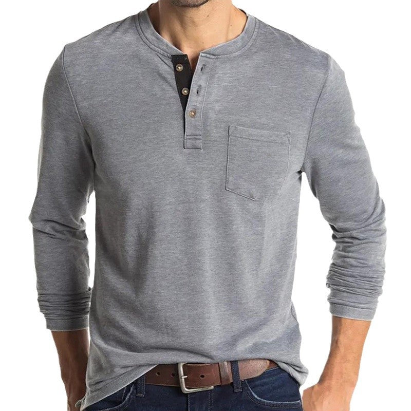 Herren Langarm-Hemd mit Knopfleiste und Brusttasche R&B