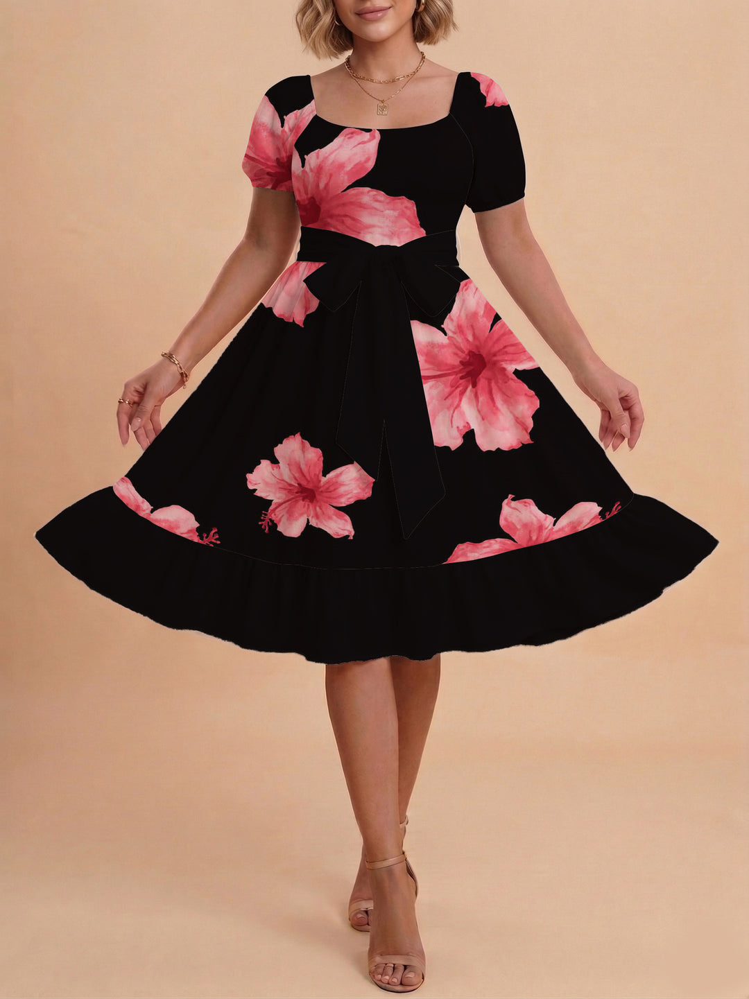 Damen Kleid mit tailliertem Schnitt und verspieltem Blumenmuster R&B